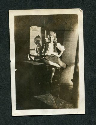 Unusual Vintage Photo Gypsy Woman In Mirror Reflection In Dark Room 387006