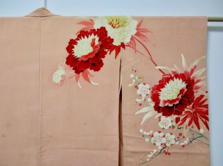 JAPANESE KIMONO SILK ANTIQUE HOUMONGI / BIRD & FLOWER / VINTAGE SILK /237 3
