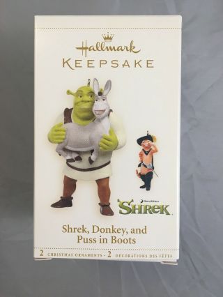 Hallmark Keepsake Shrek,  Donkey,  And Puss In Boots 2006 Mib