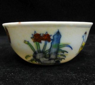 Old Chinese " Doucai " Hand Painting Flowers Porcelain Teacup " Chenghua " Mark
