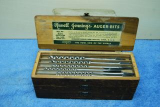 Vintage 1949 Russell Jennings Set 32 1/2 Auger Drill Bits Wood Box Stanley Tool