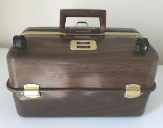 Vintage Umco 800 - W Tackle Box Brown Wood Grain 5 Tray Rare 1970