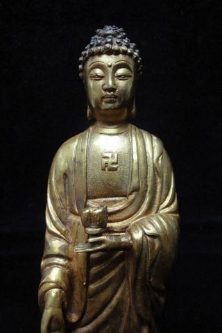 Large Old Chinese Bronze Shakyamuni Buddha Statue Scultpure " Qianlong " Mark