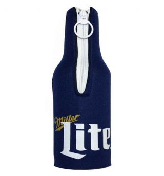 Miller Lite Bottle Suit Hugger Koozie Navy Hops Beer Coozie
