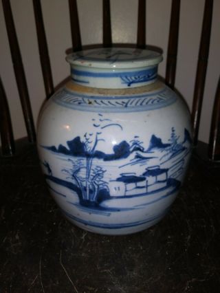 19th Century Chinese Canton Porcelain Ginger Jar Blue & White W/ Lid