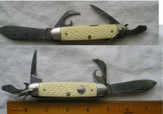 Official Boy Scouts Of America 4 Blade Ulster Pocket Knife White Hdl W/ Tools
