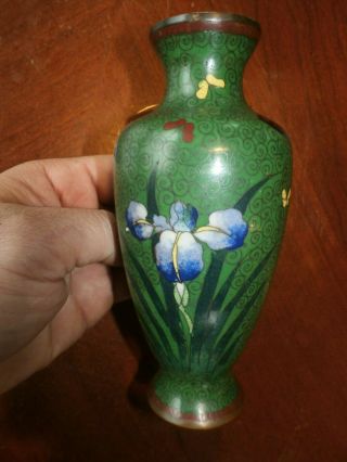 Vintage Antique Enameled Copper Brass Oriental Asian Flower Bud Vase