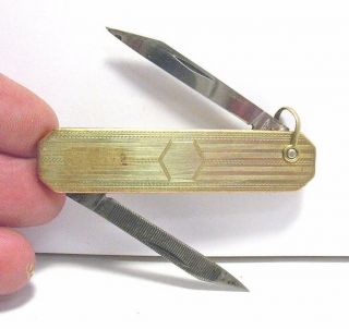 Antique Gold Filled Pen Knife 2 Blades Etched Design U.  S.  A.  Syboll