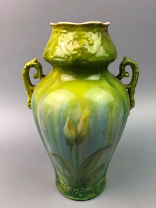 Antique Hand Painted ROYAL BONN Germany Green Floral Vase 3