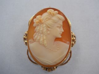Vintage Jewelry Peach 14k Yellow Gold Cameo Pin - Pendant