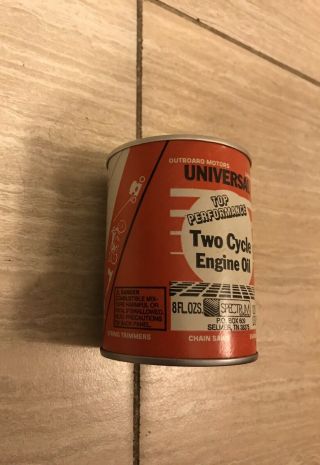 VINTAGE 2 CYCLE MOTOR OIL CAN UNIVERSAL TOP PERFORMANCE 3