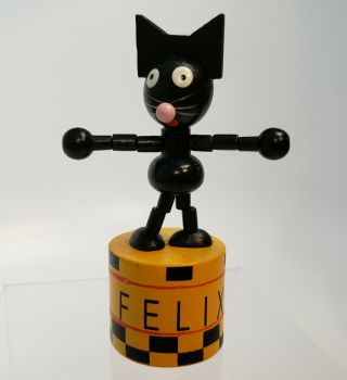 Vintage Felix The Cat Wooden Push Puppet Toy Figure Black Cat Looks Different