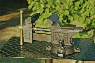 Vintage Sears 3 - 1/2 " Swivel Anvil Bench Vise With Pipe Grips Made In Japan