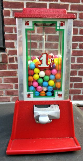 Dean Vtg Antique 1 Cent/penny Candy Peanut Gumball Gum Ball Machine Red