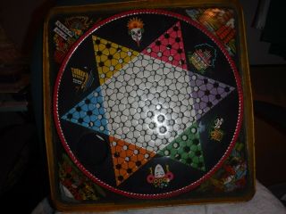 Vintage Chinese Checkers Tin Board Checkrs On The Back Woodhaven Metal Stamping
