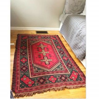 Bob Timberlake Red & Green Persian Style Fringe Hem Woven Floor Area Rug $500