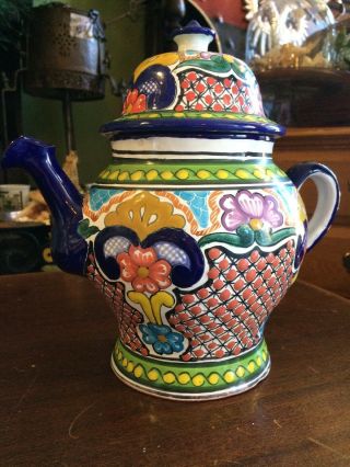 Talavera Majolica Mexican Hand Painted Pottery Coffee Tea Pot Folk Art Artist