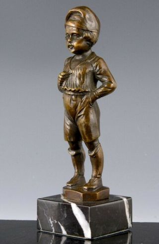 Very Sweet C1900 German Bronze Figure Of Young Boy Signed Paul Schmidt Felling