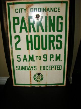 Rare Vintage Auto Club Of So Cal Porcelain Sign Parking 2 Hours 9am - 5am 18 " X12 "
