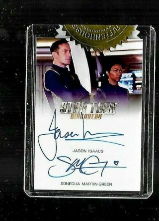 Jason Isaacs Sonequa Martin - Green Dual Star Trek Discovery Autograph Card