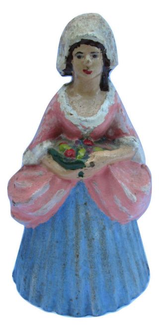 Antique Cast Iron House Maid Doorstop,  Young Girl Holding Fruit
