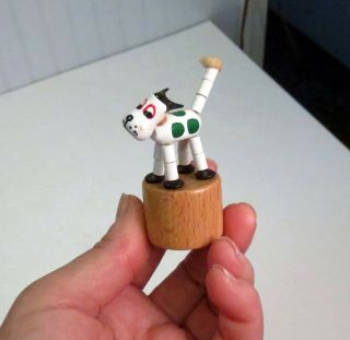 Vintage 1950s Fomlet Italy Wooden Spotted Dog Collapsible Thumb Push Puppet Toy