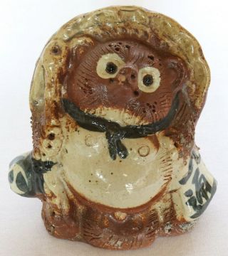 Japanese Raccoon Dog Shigaraki Pottery Tanuki Lucky Charm H13.  5 Cm 5.  31 " Vintage