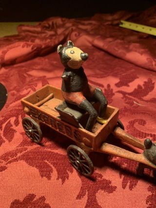Vintage Toy Cast Iron Express Wagon Cart Pulled By A Goat With Vintage ?mickey