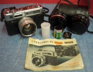 Vintage Yashica Rangefinder Electro 35 Gsn Film Camera 3 Lenses Instruction Book