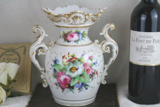 French Old Paris Porcelain Vase 1930 Floral Decor