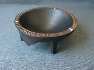 Fijian Carved Wood With Inlaid Mother Of Pearl Inlay Kava Bowl 1