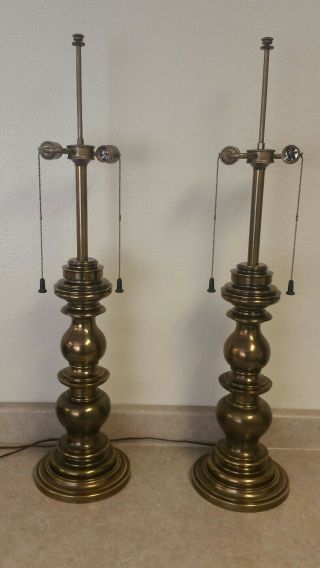 Mid - Century Vintage Stiffel 2 - Light Brass Plated Table Lamps 36 " Tall