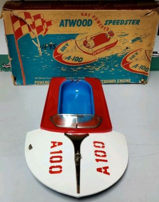 Vintage 1950s Atwood A - 100 Speedster Tin Model Hydroplane Toy Boat 2