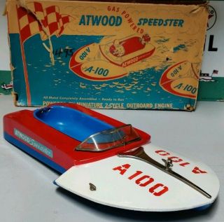 Vintage 1950s Atwood A - 100 Speedster Tin Model Hydroplane Toy Boat 3