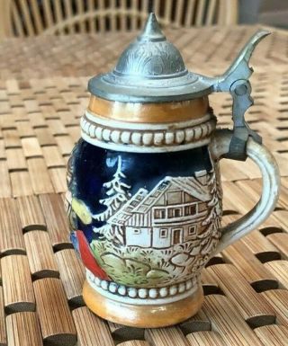 Vintage Made In Germany Miniature Lidded Beer Stein 3 3/4 Inches Tall