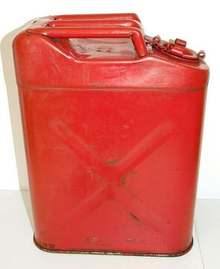 Vintage Us Military Jeep Willys Jerry Gas Can,  5 Gallon,  Red Metal