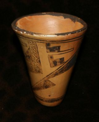 Antique Or Old Authentic Hopi Pottery Flared Vase 4 1/4 " H X 3 5/8 " D At The Top