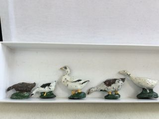 Vintage Toy Cast Lead Set Of 5 Geese Solid Hand Painted