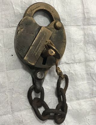 Antique Old Brass Sc Thomson & Co Padlock Lock With Key Patented 1868