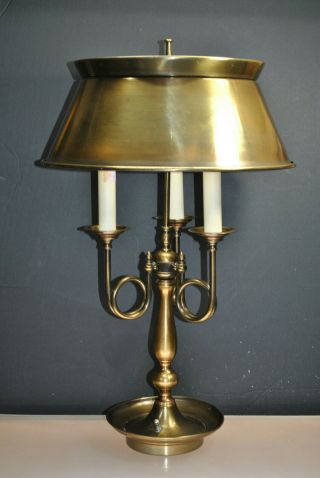 Vintage Brass French Three Arm Bouillotte Lamp With Shade