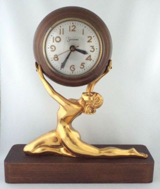 1940s - Art Deco Gold Figure Nude Woman Mantel Clock
