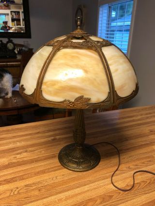 Antique Bent Slag Glass Lamp