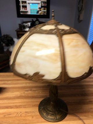 Antique Bent Slag Glass Lamp 2