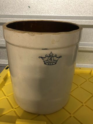 Vintage American 4 Gallon Blue Crown Stoneware Crock Robinson Ransbottom Usa