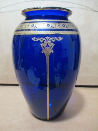 Old Czechoslovakia Cobal Blue Glass Vase (signed).