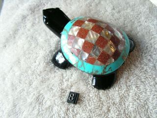 Turtle Obsidian Stone Inlaid Gold Stone & Abalone Shell.