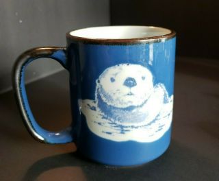 Vintage Blue Mug With Floating Otter On It Made In Japan Crossroads