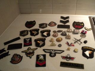 Vintage Military Badges (metal) And Cloth Badges Mixed (40 In Total)