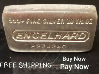 Vintage Engelhard Poured 10 Oz " Loaf " Bar.  999 Pure Silver Serial Number P234340