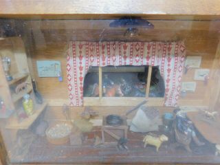 primitive Tramp Folk Art Diorama Box Equestrian Horse Stable Farm House 2